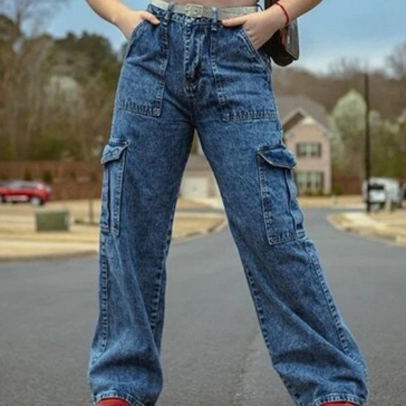 River High Waisted Flap Pocket Cargo Jeans - Picture 4 of 8